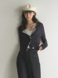 Patchwork Striped Lapel Knit Cardigan