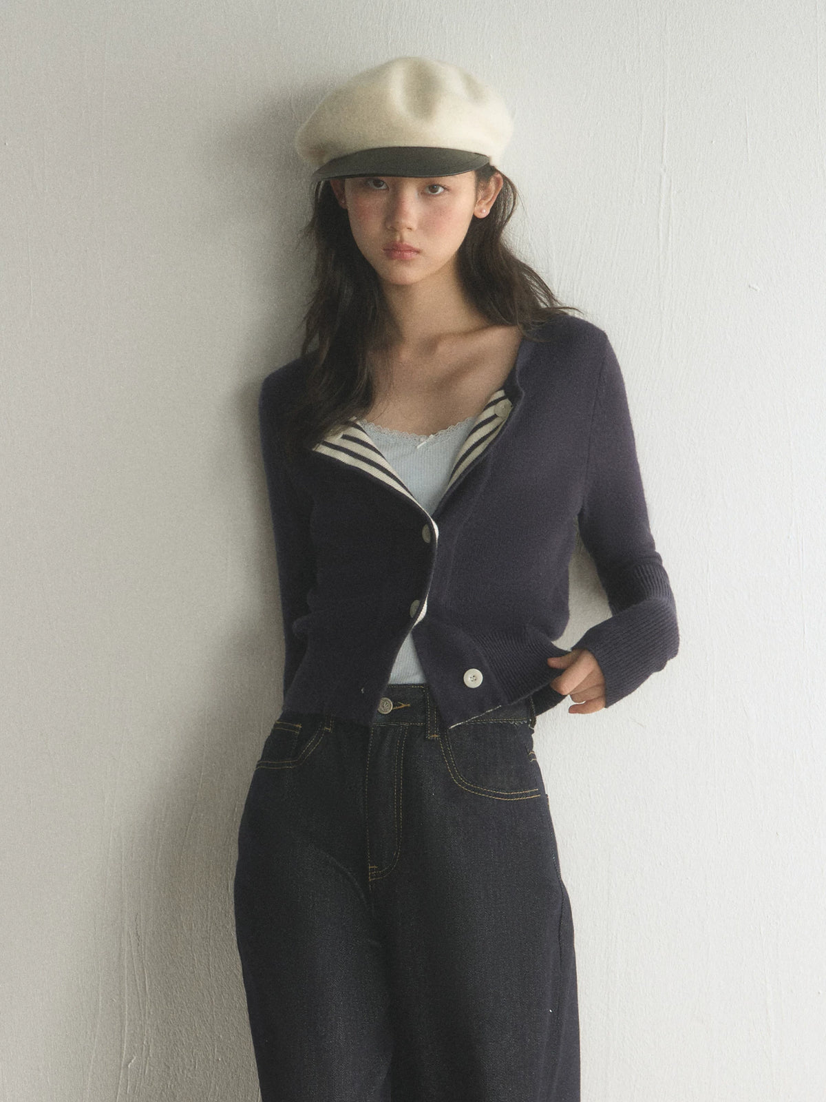 Patchwork Striped Lapel Knit Cardigan