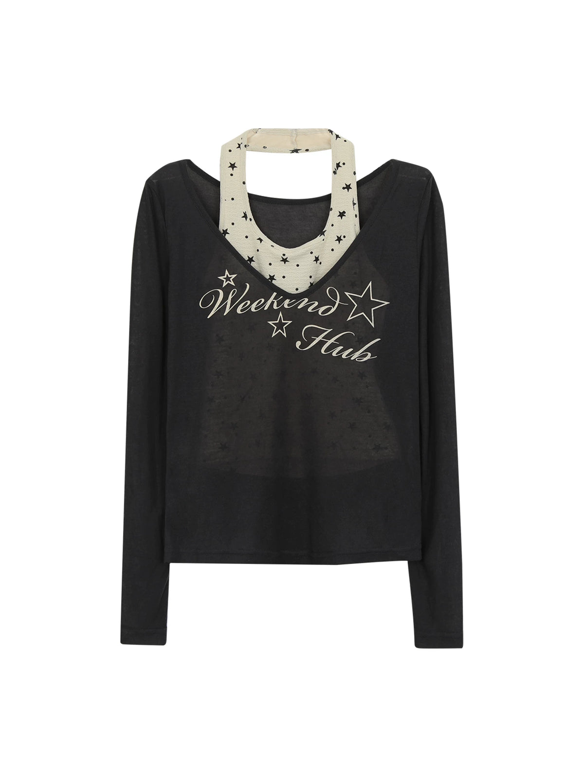 Sheer Long-Sleeve Blouse & Cami Set
