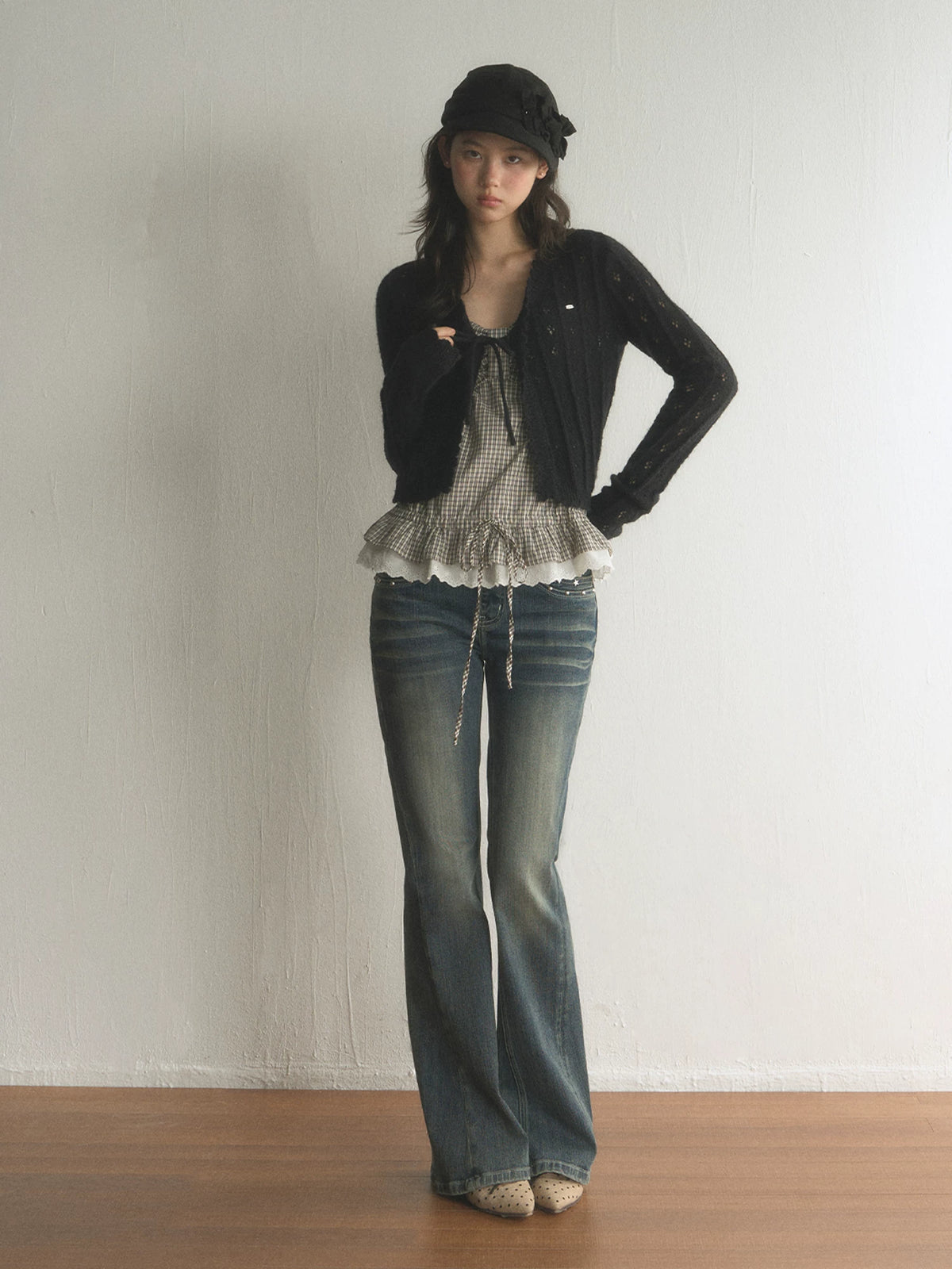 Retro Distressed Studded Star Bootcut Jeans