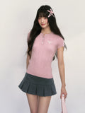 Korean Preppy Slim-Fit Knit Short-Sleeve Top