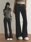 Retro Double-Button Low-Rise Flared Jeans