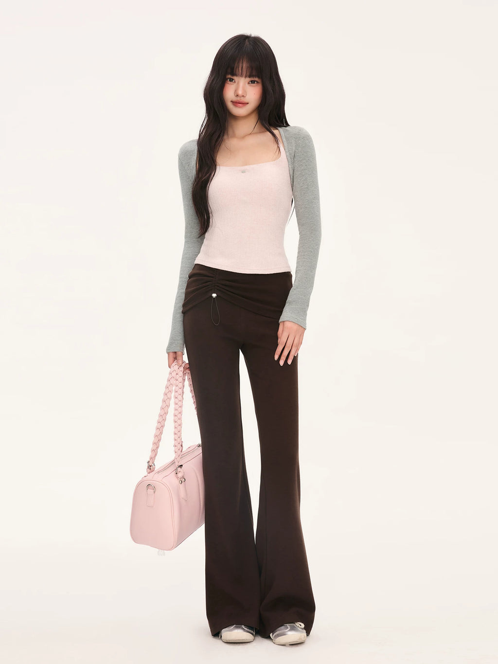 Contrast Suspender Blouse Two-Piece Set