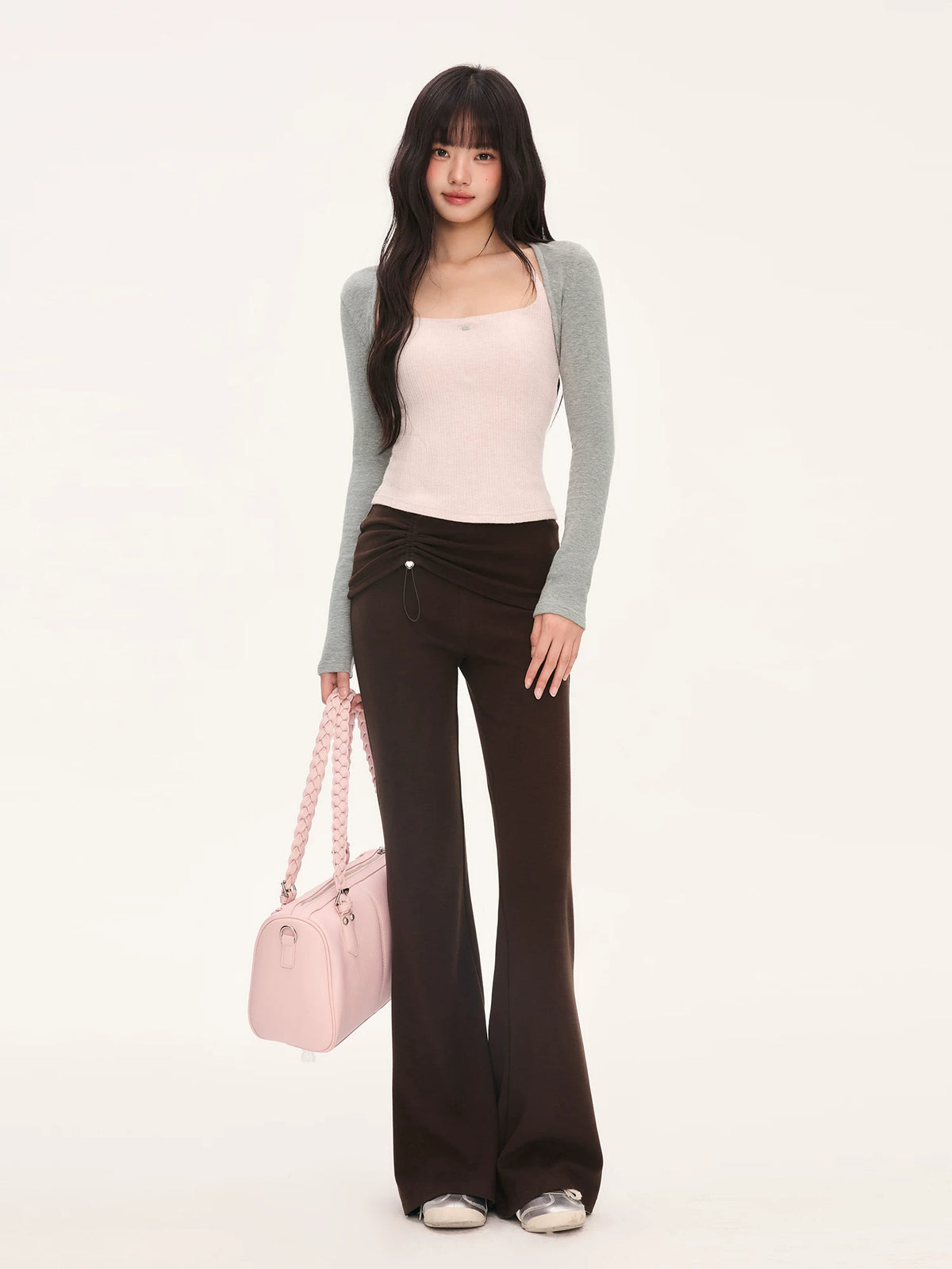 Contrast Suspender Blouse Two-Piece Set