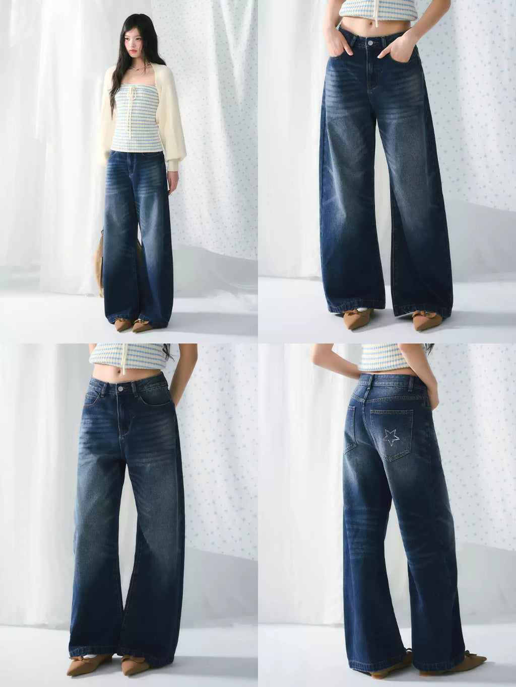 Retro dark wash wide-leg jeans