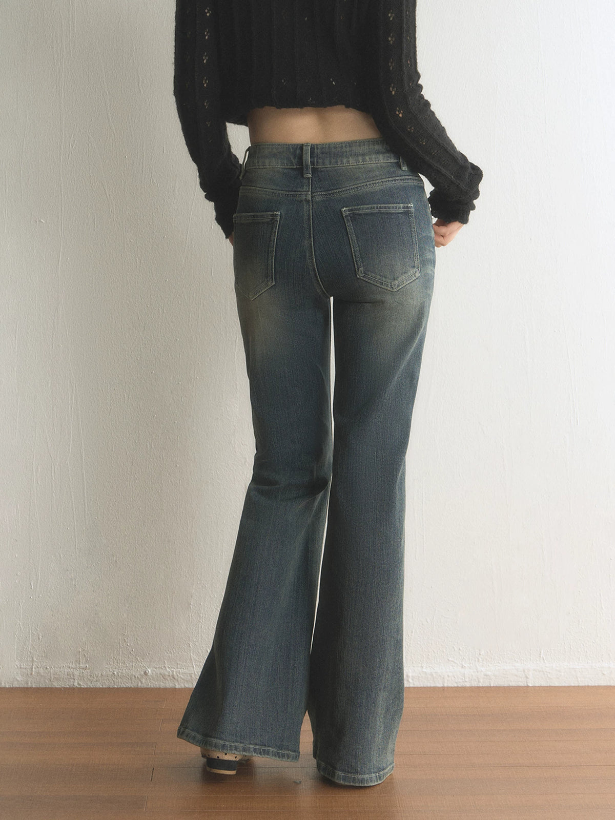 Retro Distressed Studded Star Bootcut Jeans