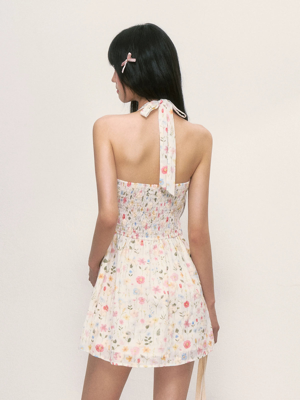 French Style Floral Halter Neck Mini Dress