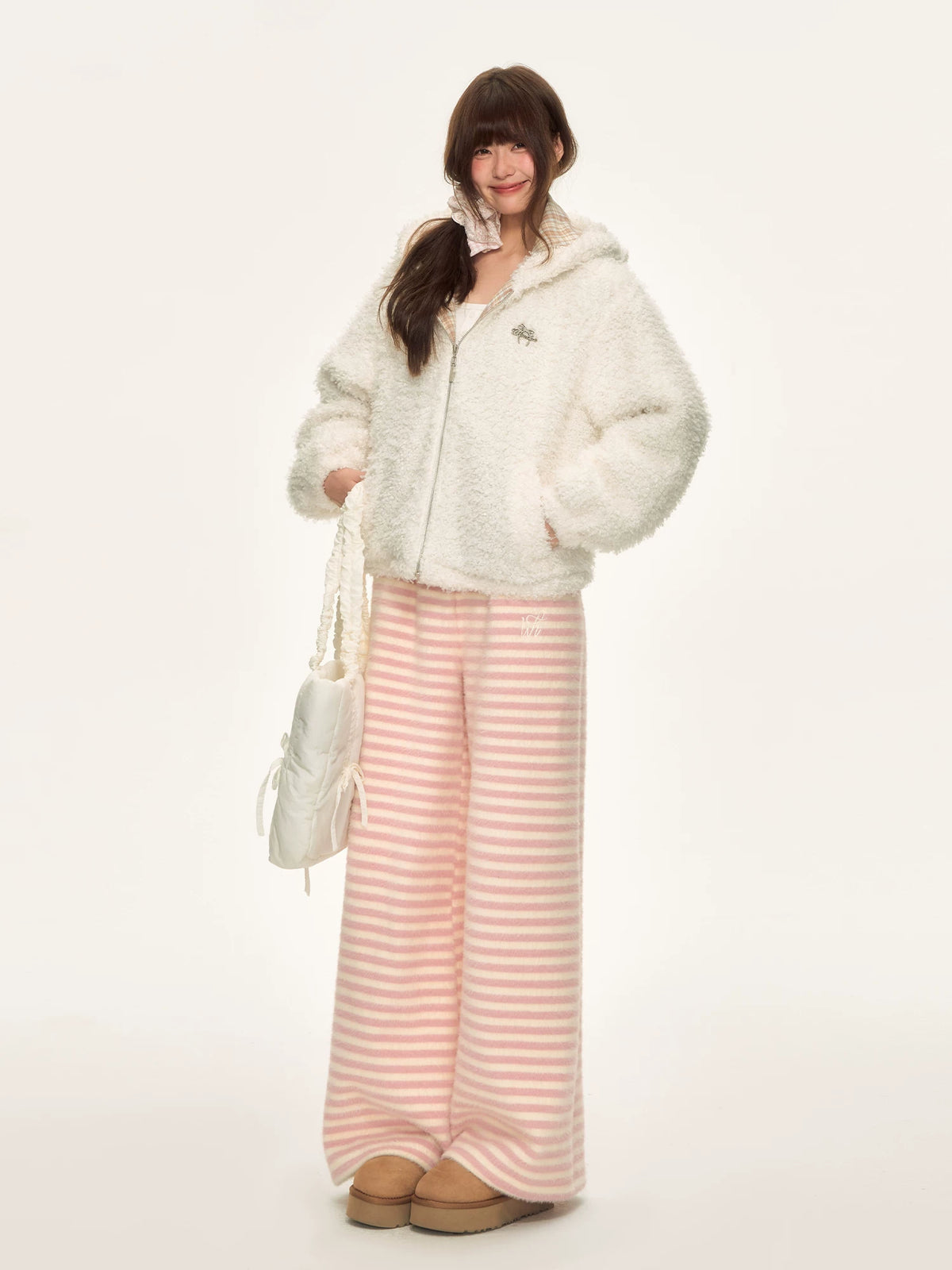 Pink Striped High-Waisted Wide-Leg Pants
