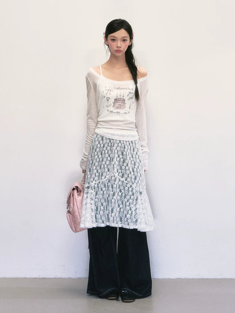 White Lace A-Line Skirt