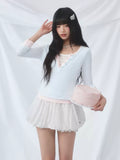 Lace trim contrast layered top