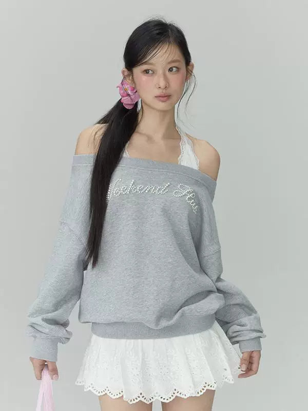 Layered Off-the-Shoulder Sweatshirt