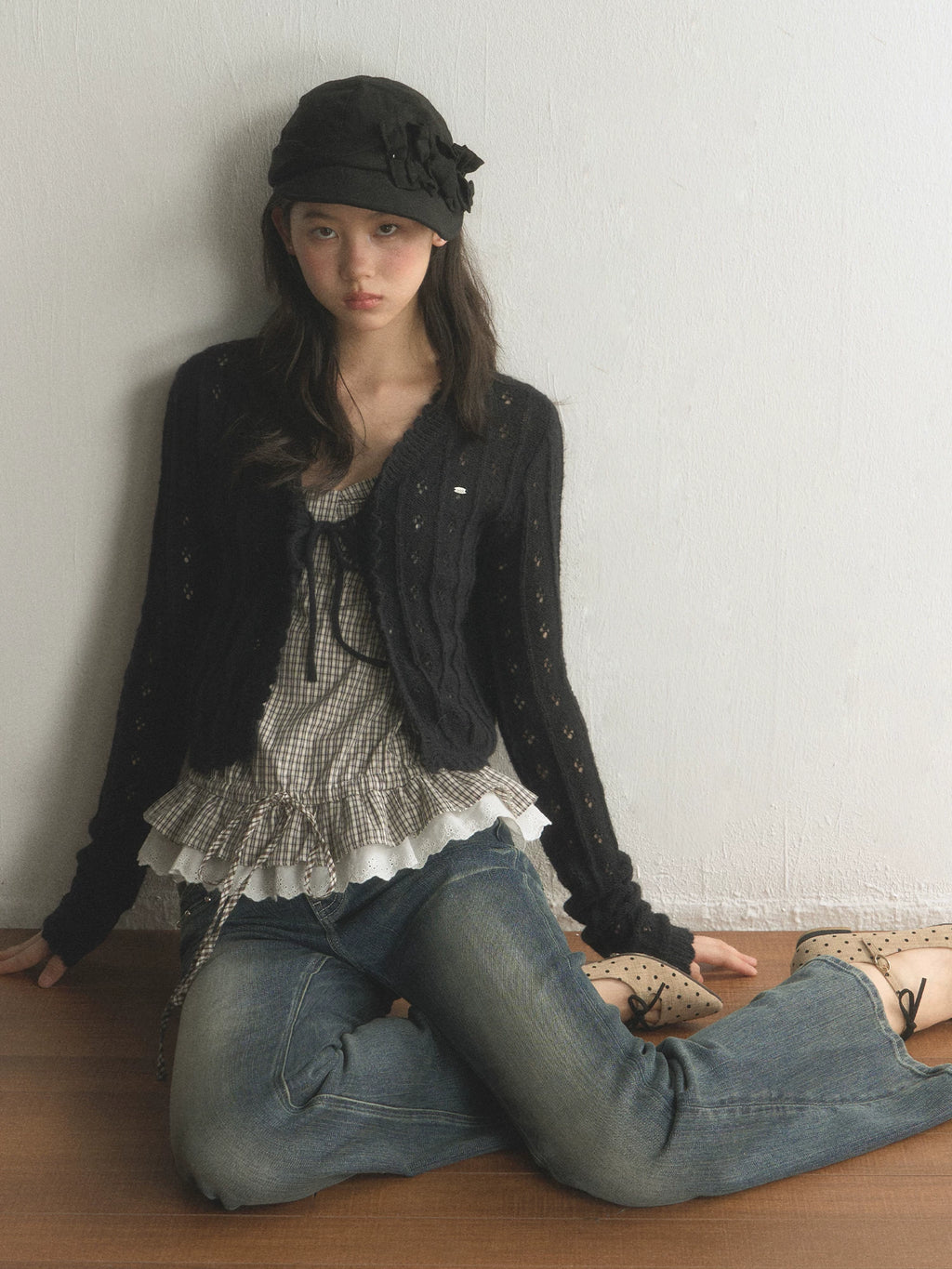 Plaid Ruffled Waist Check Cami Top