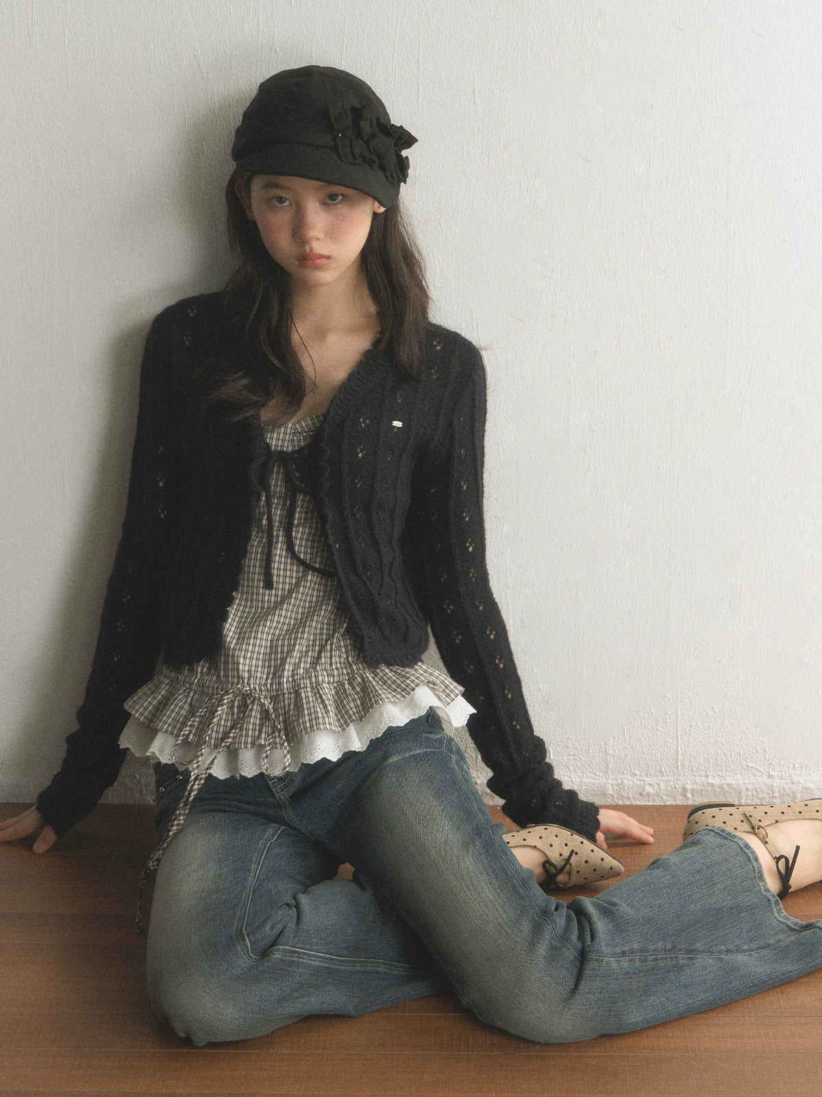 Plaid Ruffled Waist Check Cami Top
