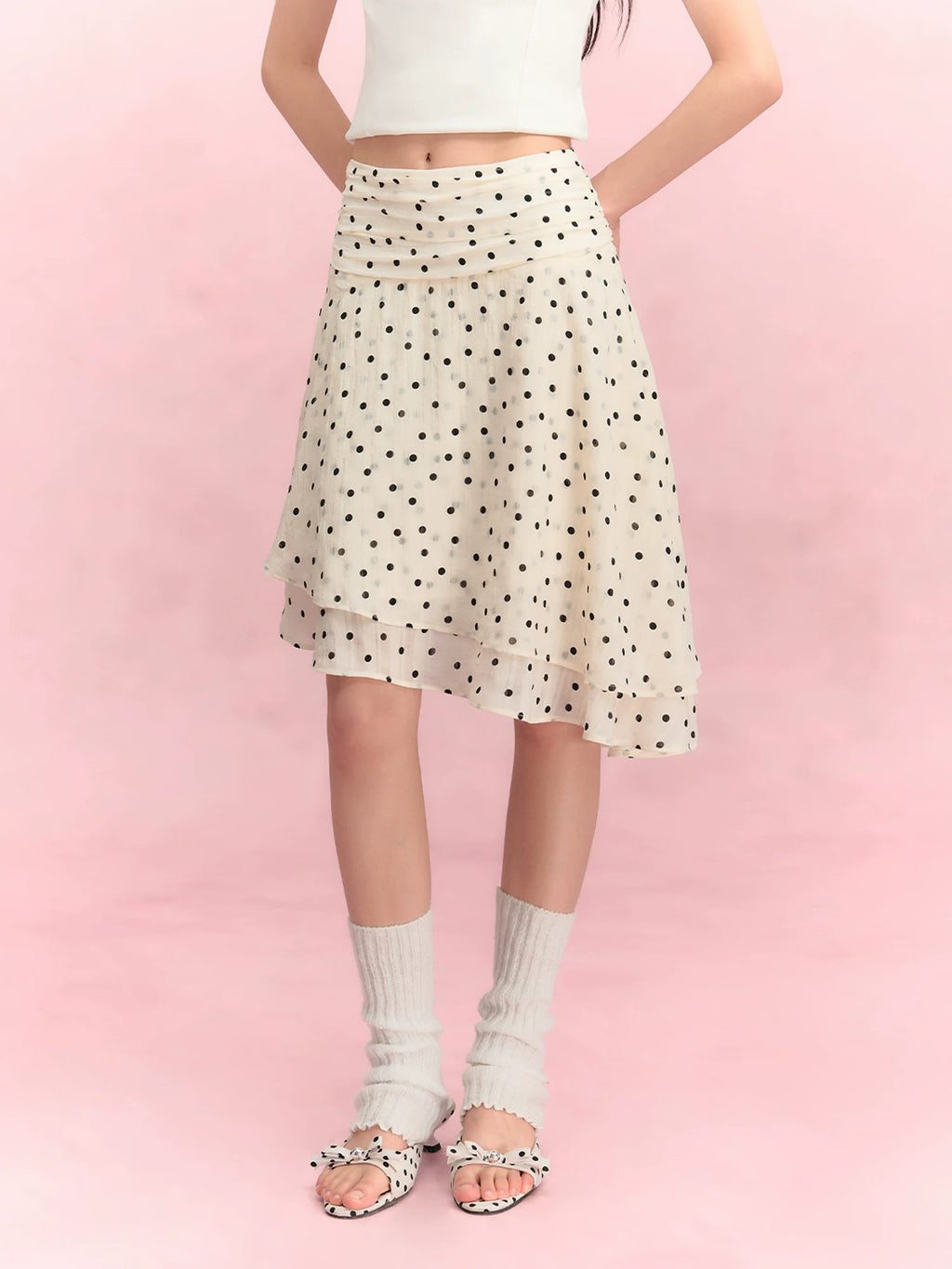 Asymmetric Hem Polka Dot Petite Midi Skirt
