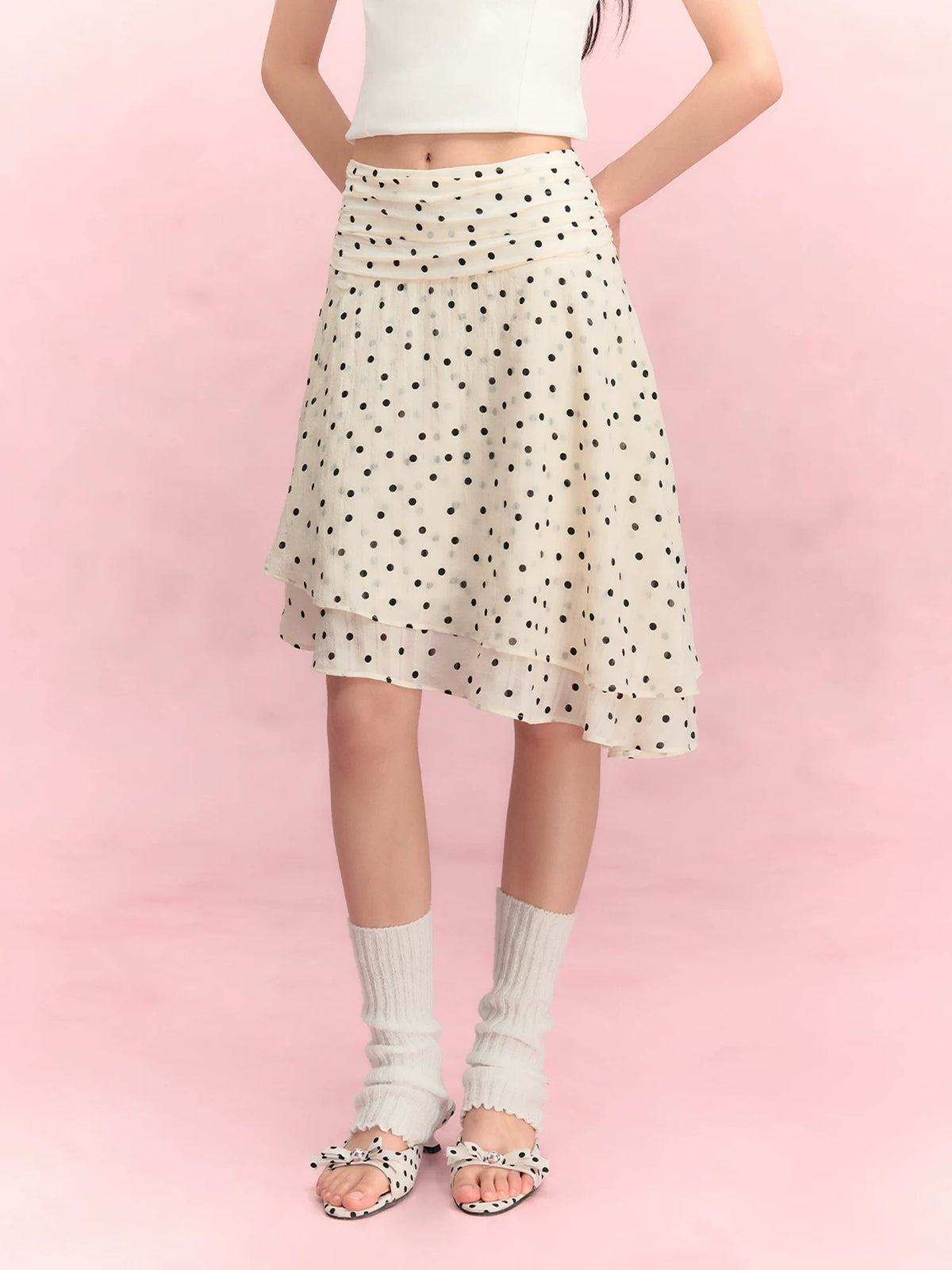 Asymmetric Hem Polka Dot Petite Midi Skirt