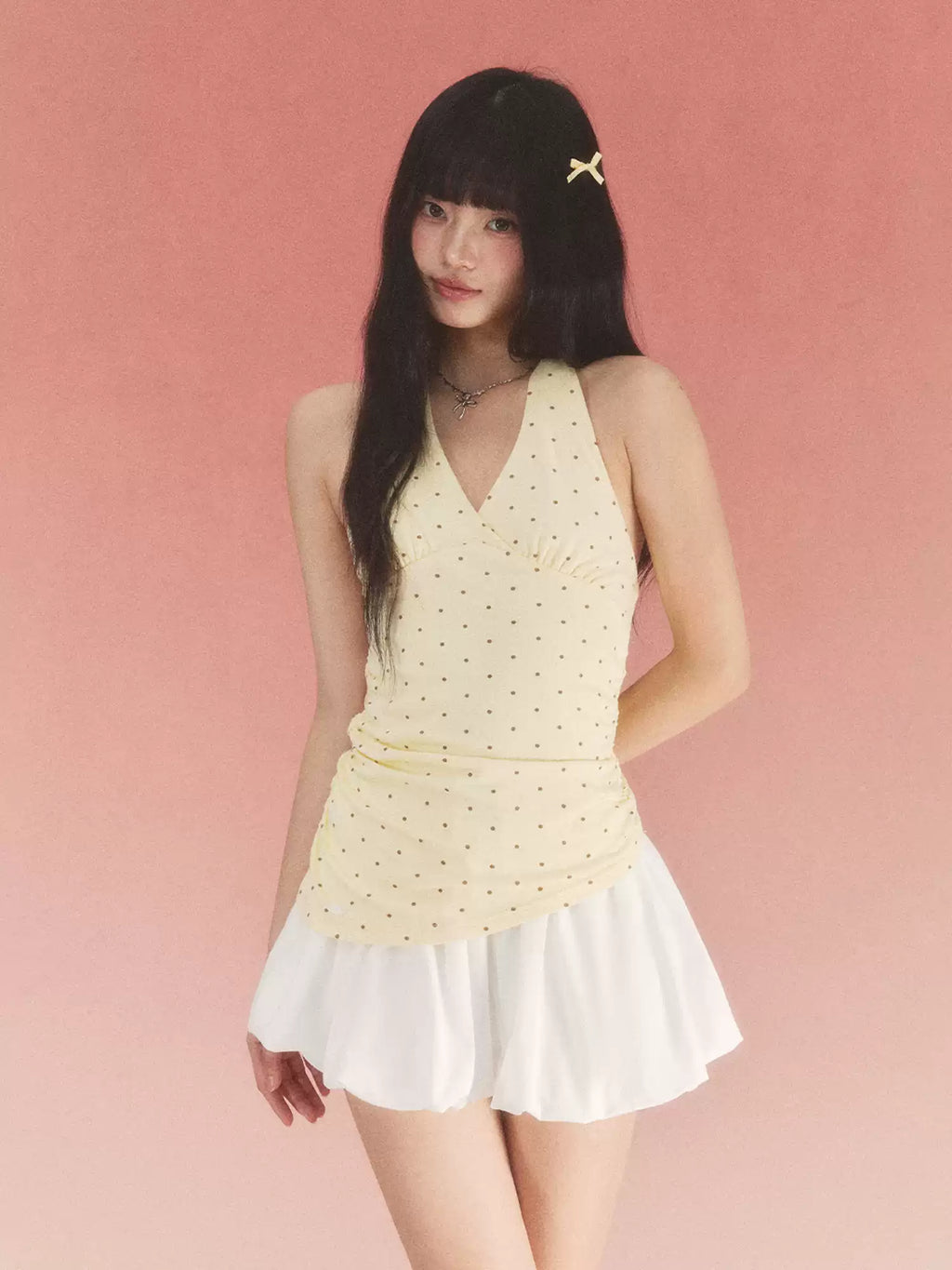 Polka dot halter neck dress in yellow