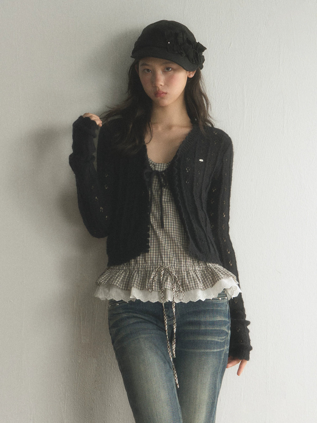 Plaid Ruffled Waist Check Cami Top