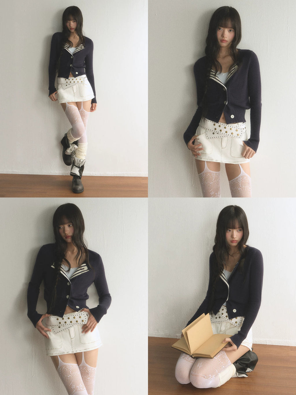 Striped Lapel Collar Knit Cardigan