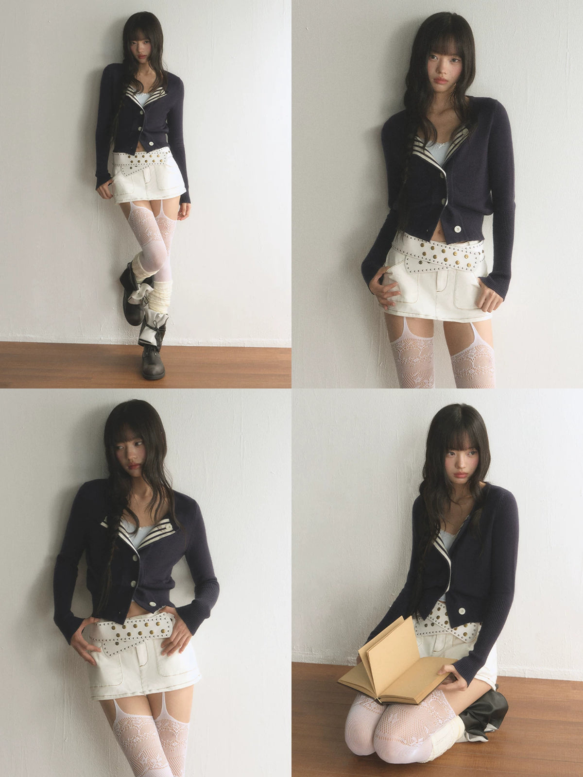 Striped Lapel Collar Knit Cardigan