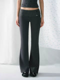 Retro striped waistband flared pants in dark gray