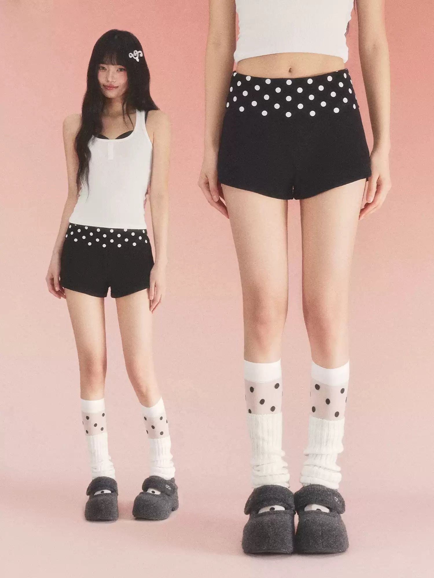 Vintage polka dot fold-over shorts