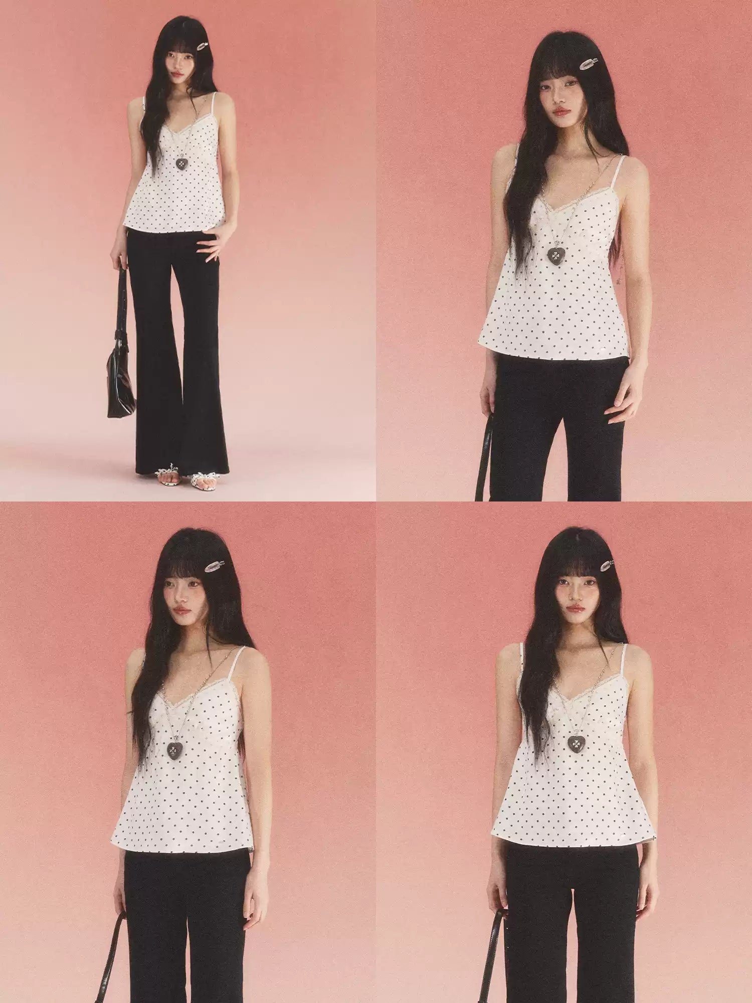 Lace trim polka dot camisole top