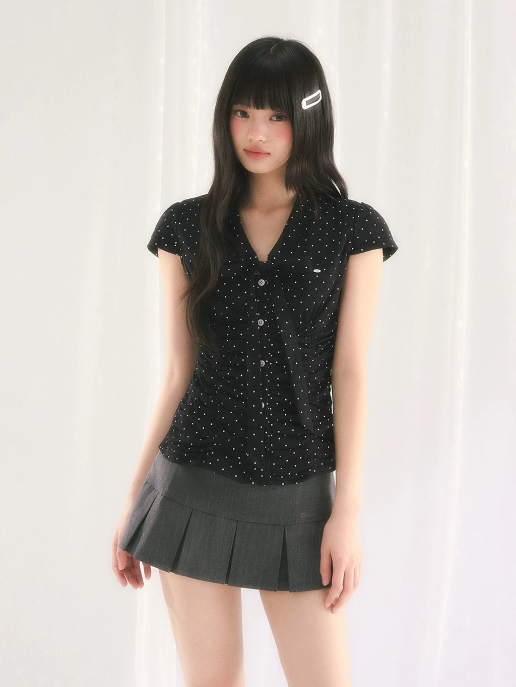 Retro Polka Dot Lace-Up Short-Sleeve Top