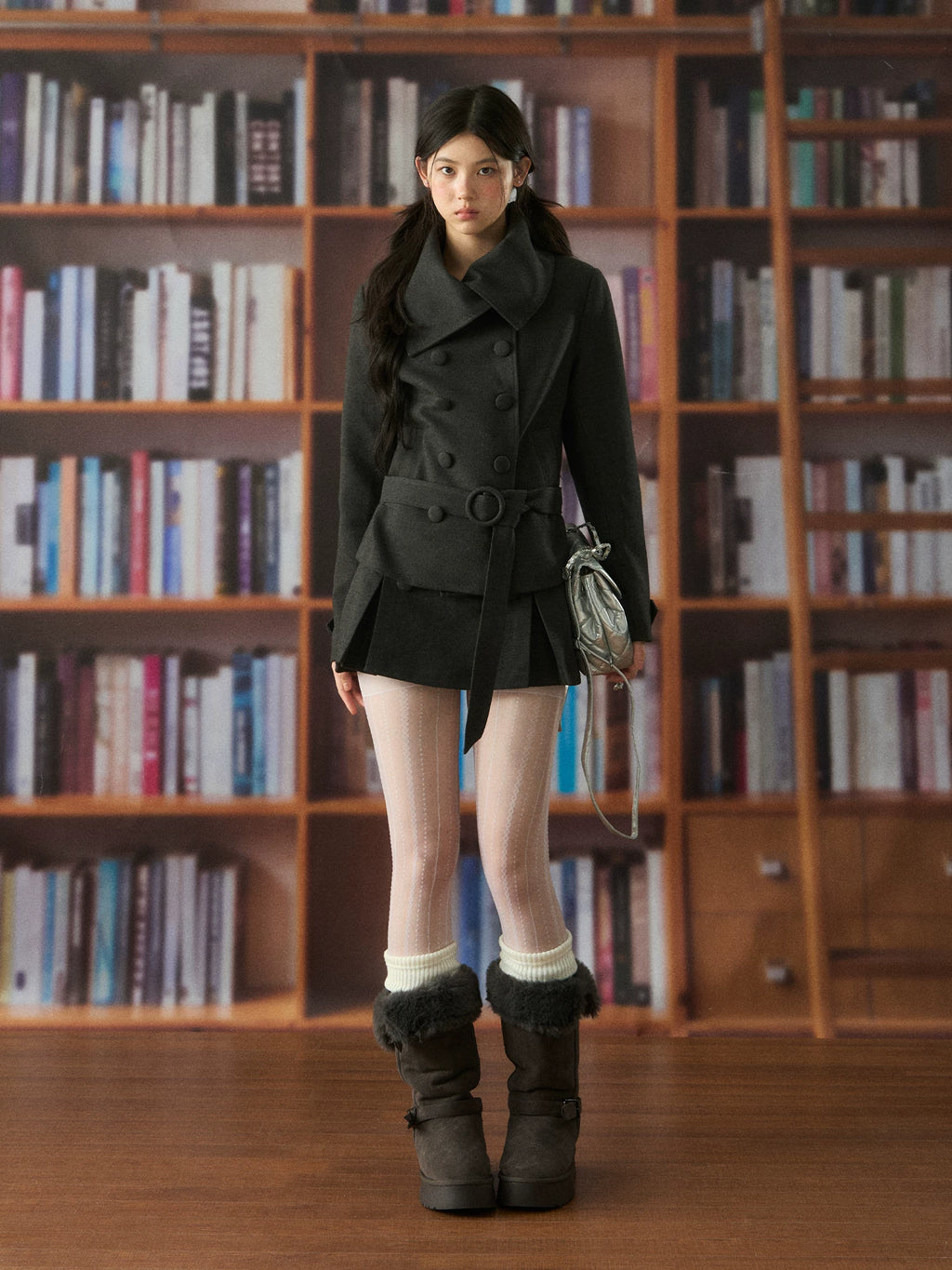 Double-Breasted Woolen Mini Skirt