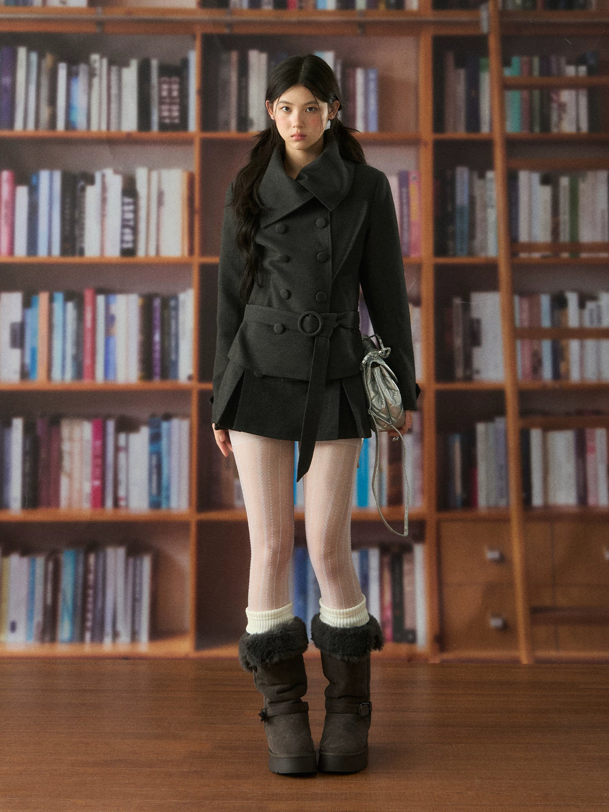 Double-Breasted Woolen Mini Skirt