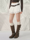 White jacquard double-layered pleated skirt