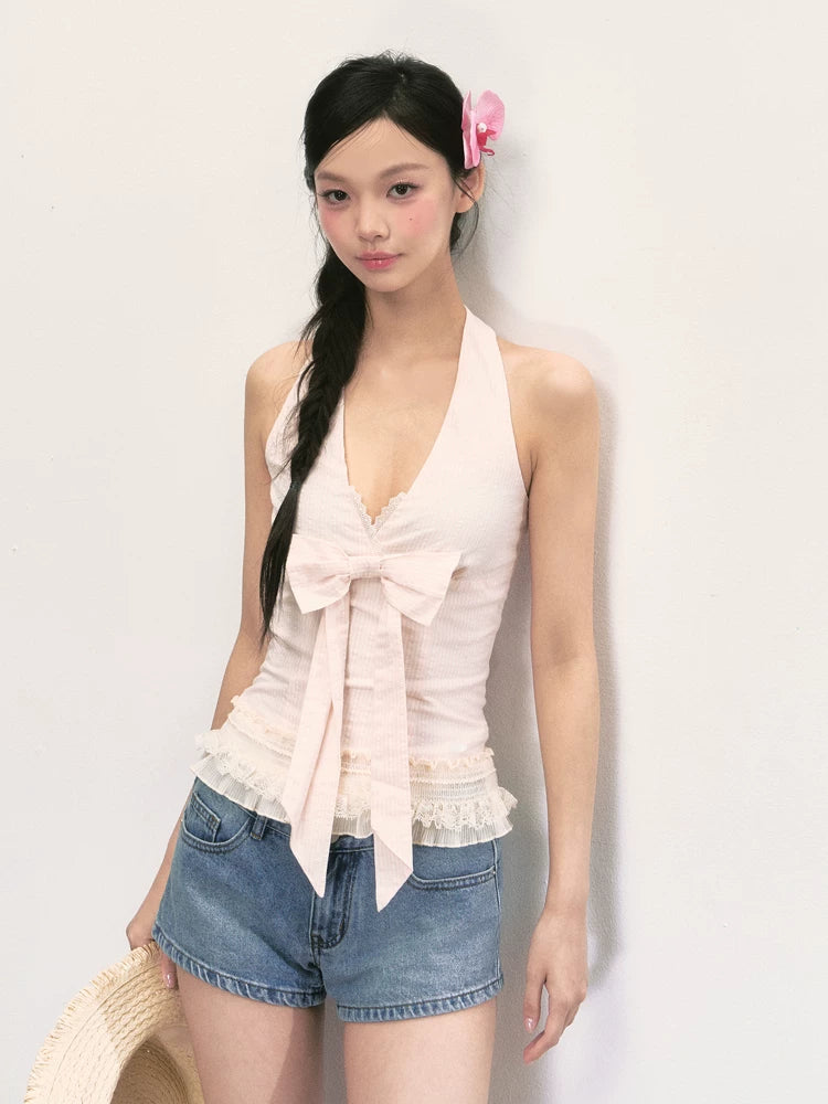 French Style V-Neck Halter Vest Top