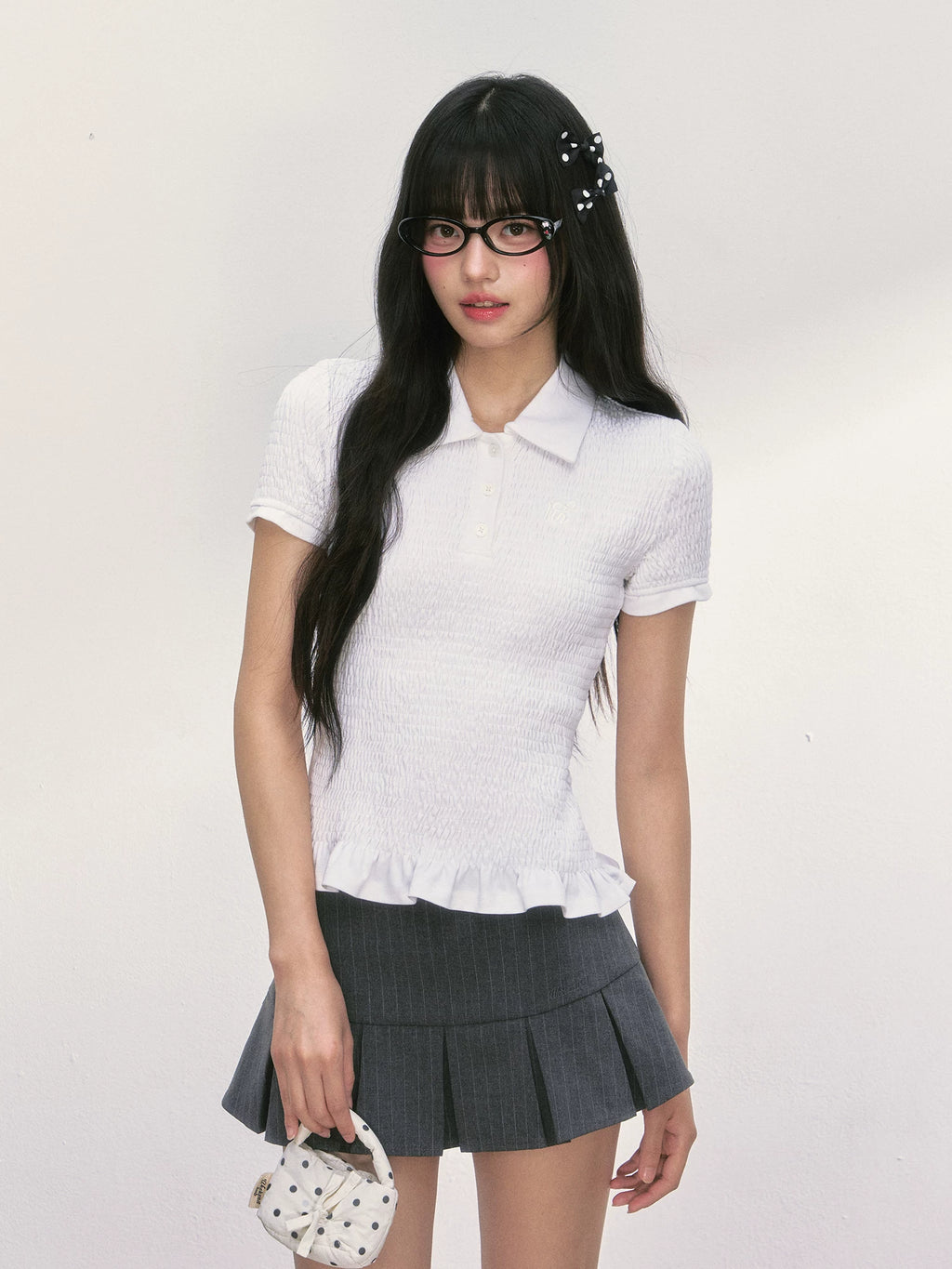 Slim-Fit Ruffle Short-Sleeve Polo Top