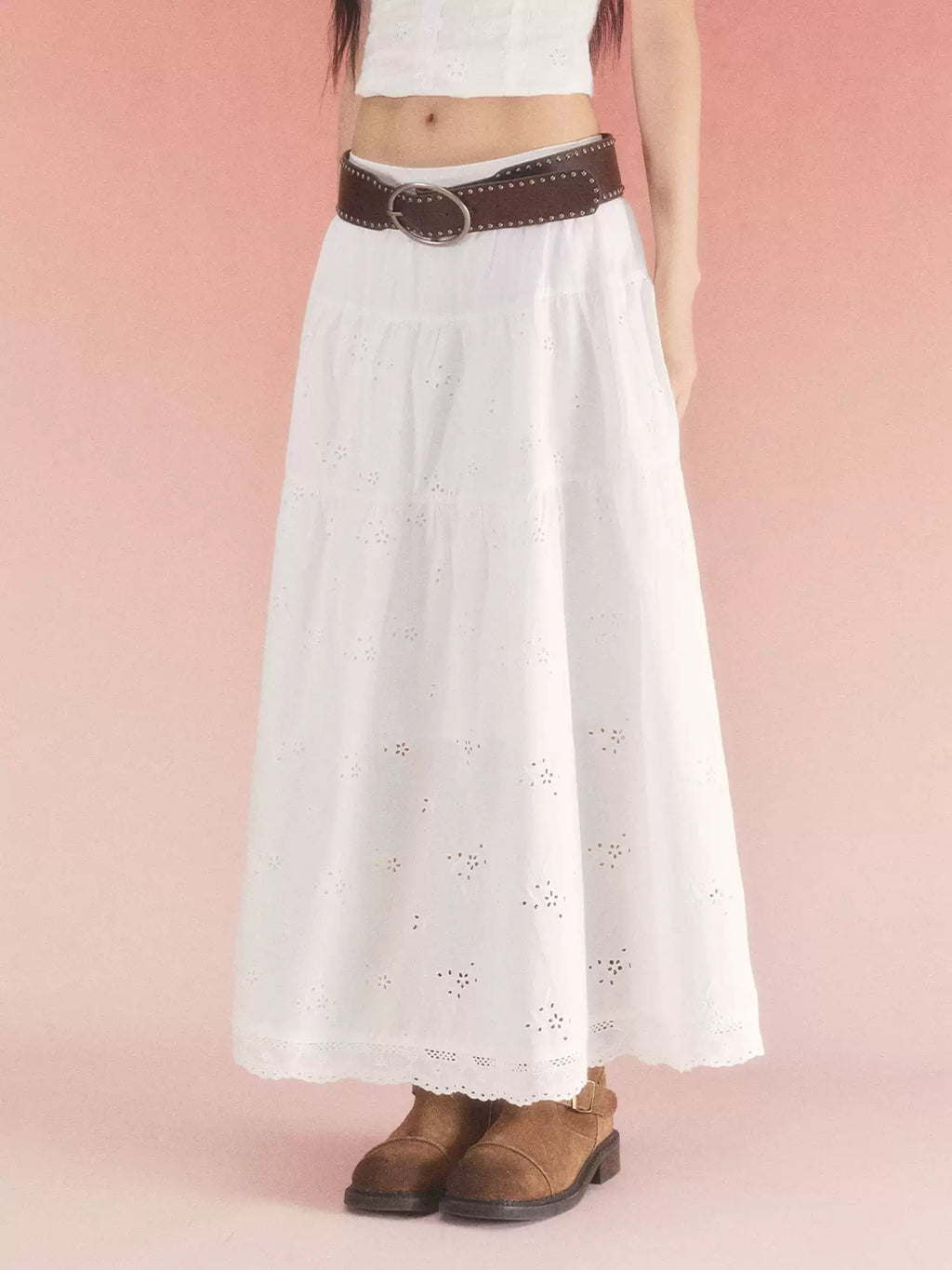 High-waisted jacquard A-line skirt