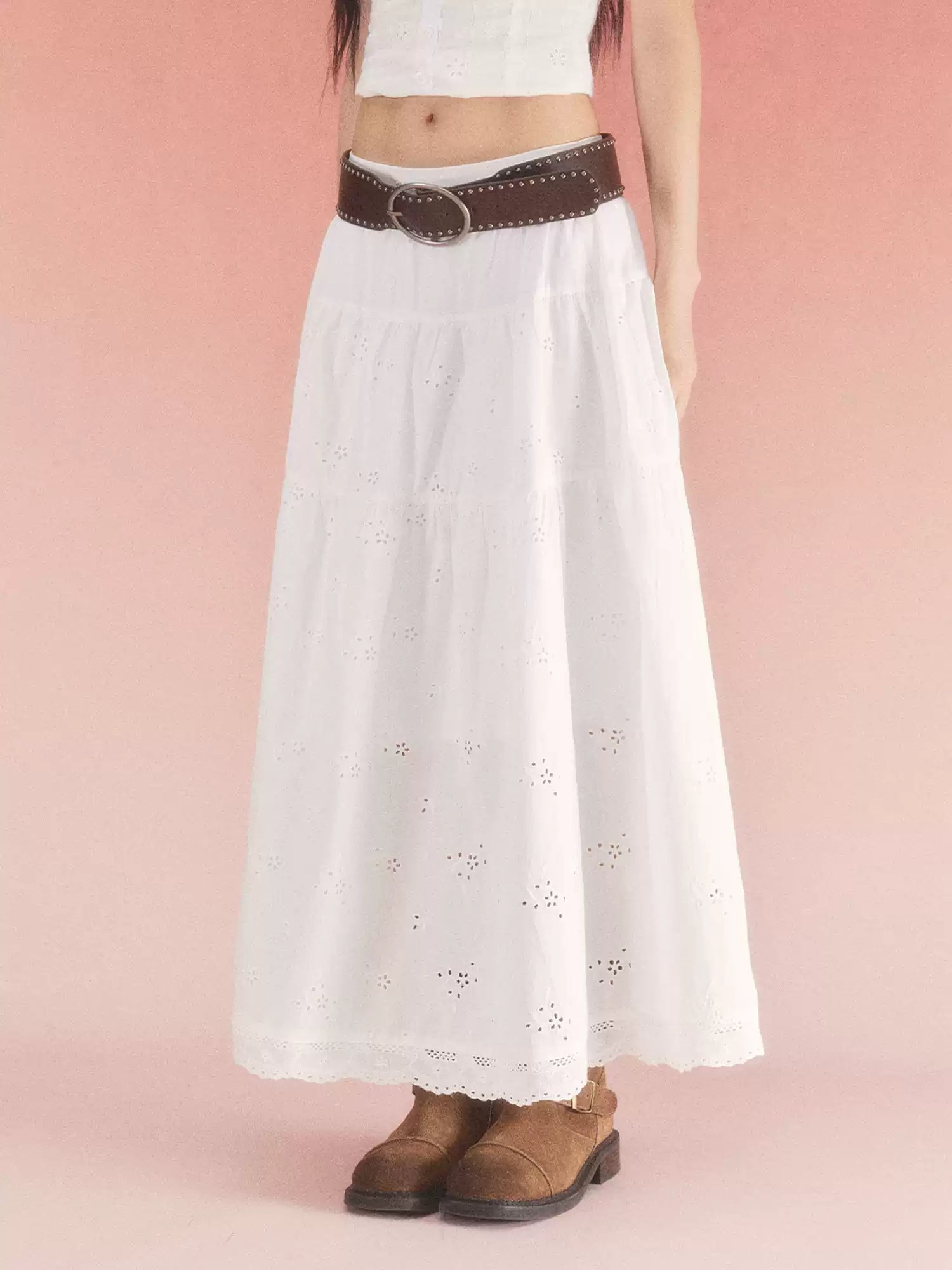 High-waisted jacquard A-line skirt