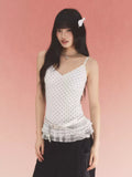 Star print lace trim camisole top