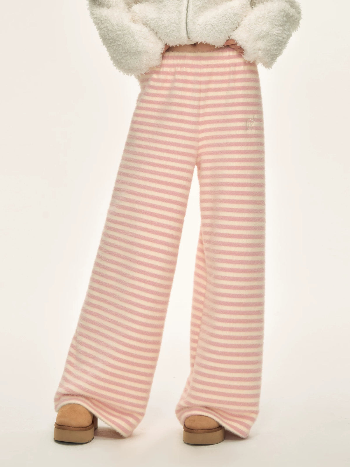 Pink Striped High-Waisted Wide-Leg Pants