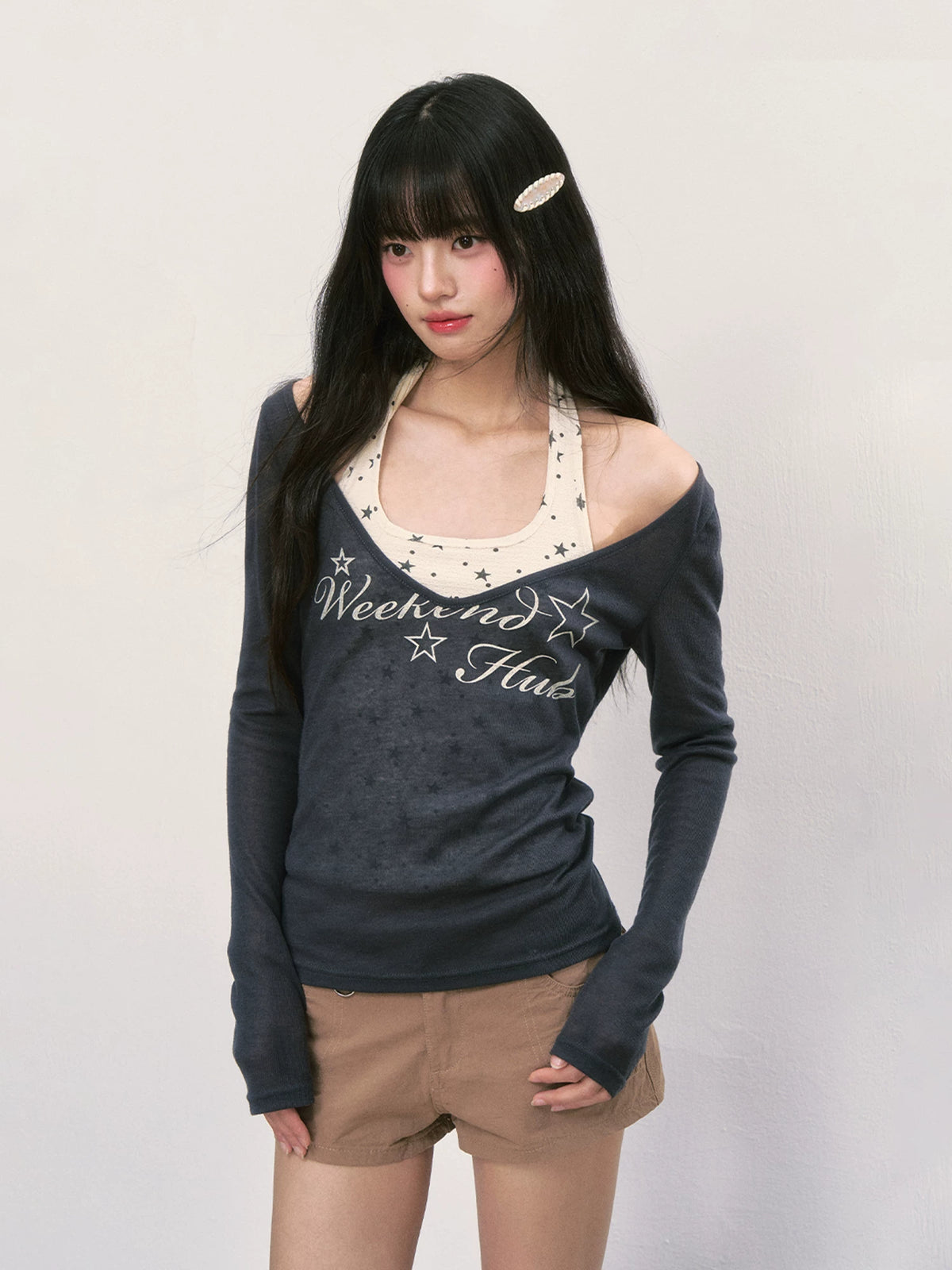 Sheer Long-Sleeve Blouse & Cami Set