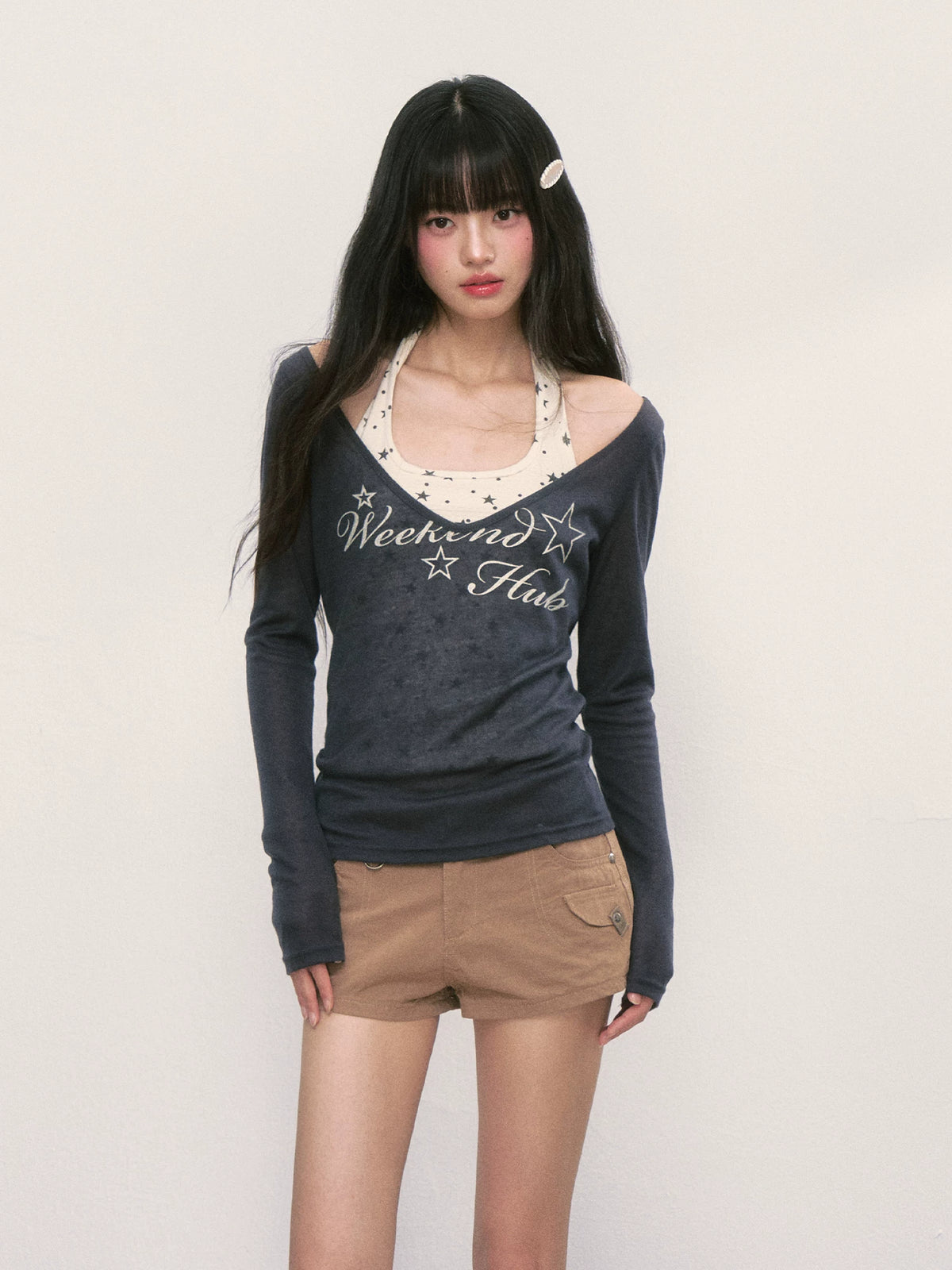 Sheer Long-Sleeve Blouse & Cami Set