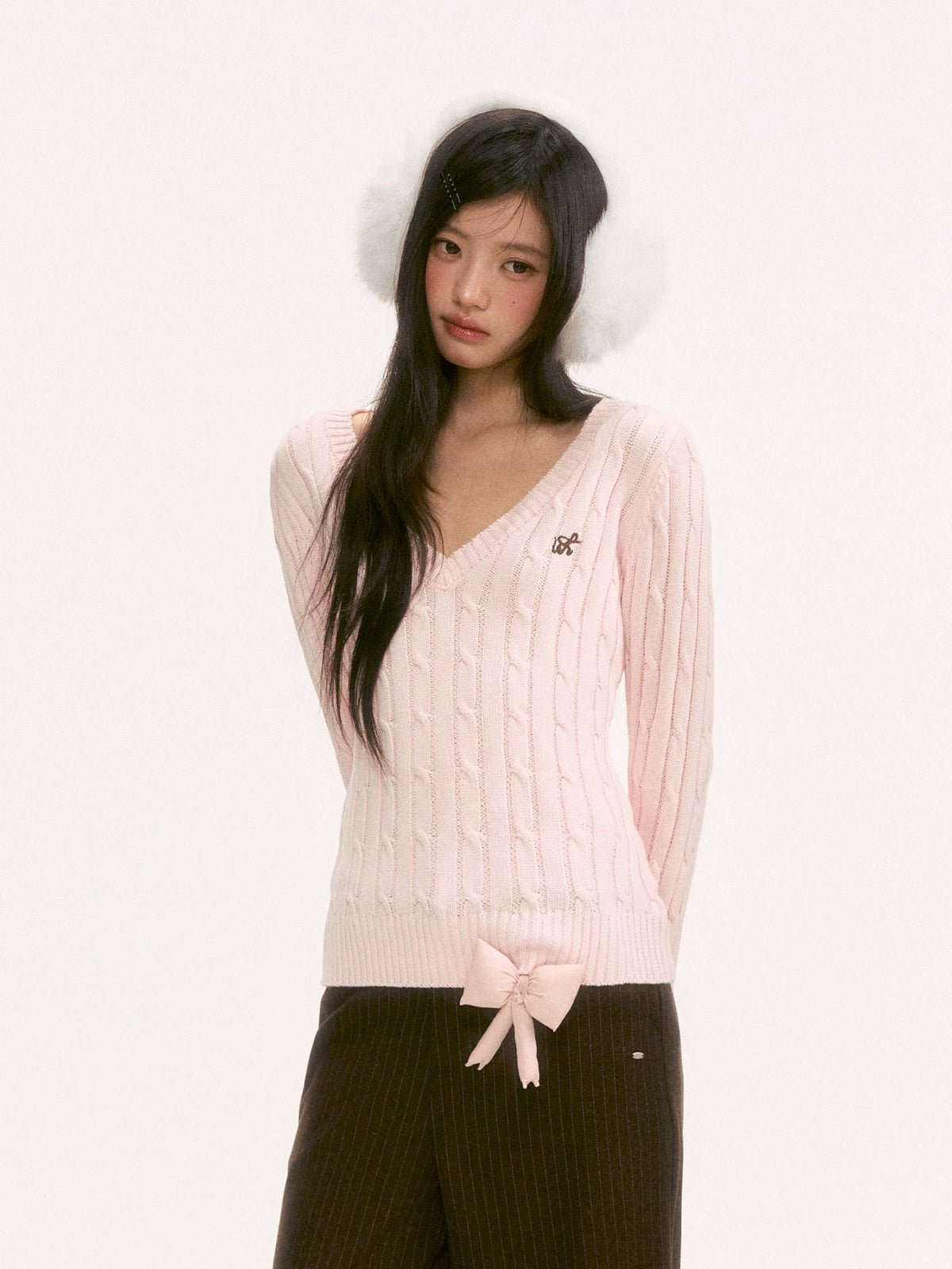 Soft Pink V-Neck Knit Sweater