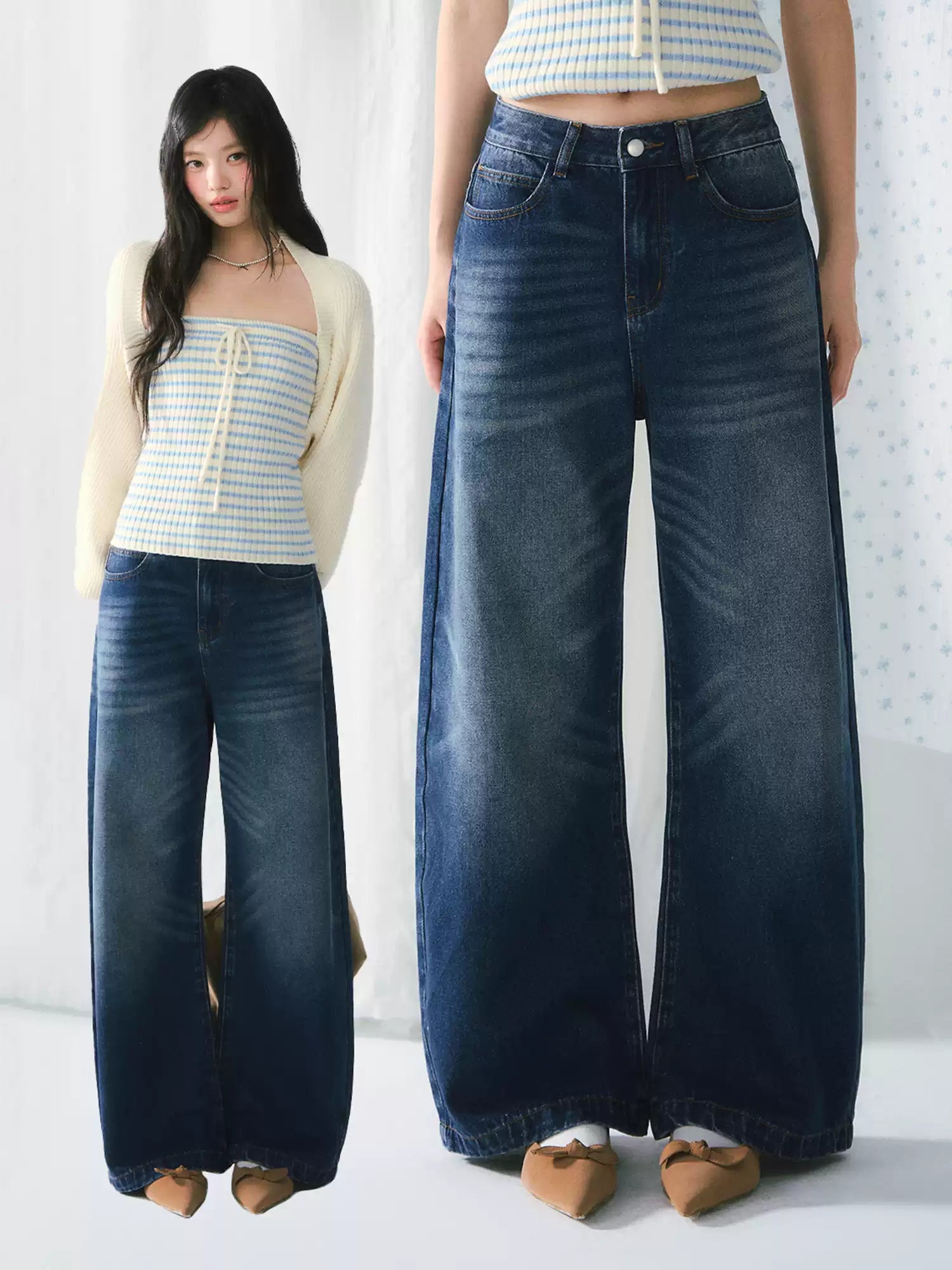 Retro dark wash wide-leg jeans