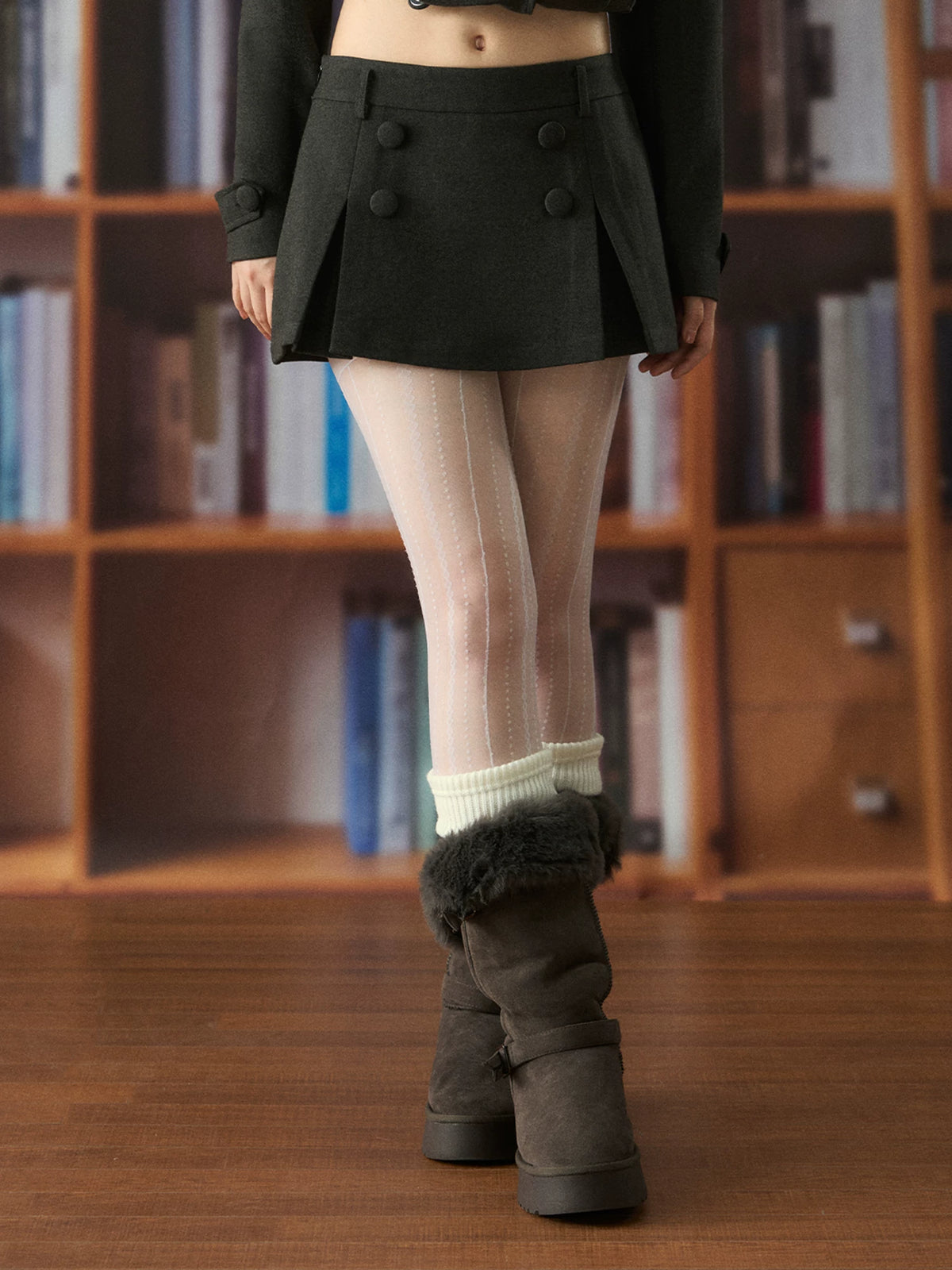 Double-Breasted Woolen Mini Skirt