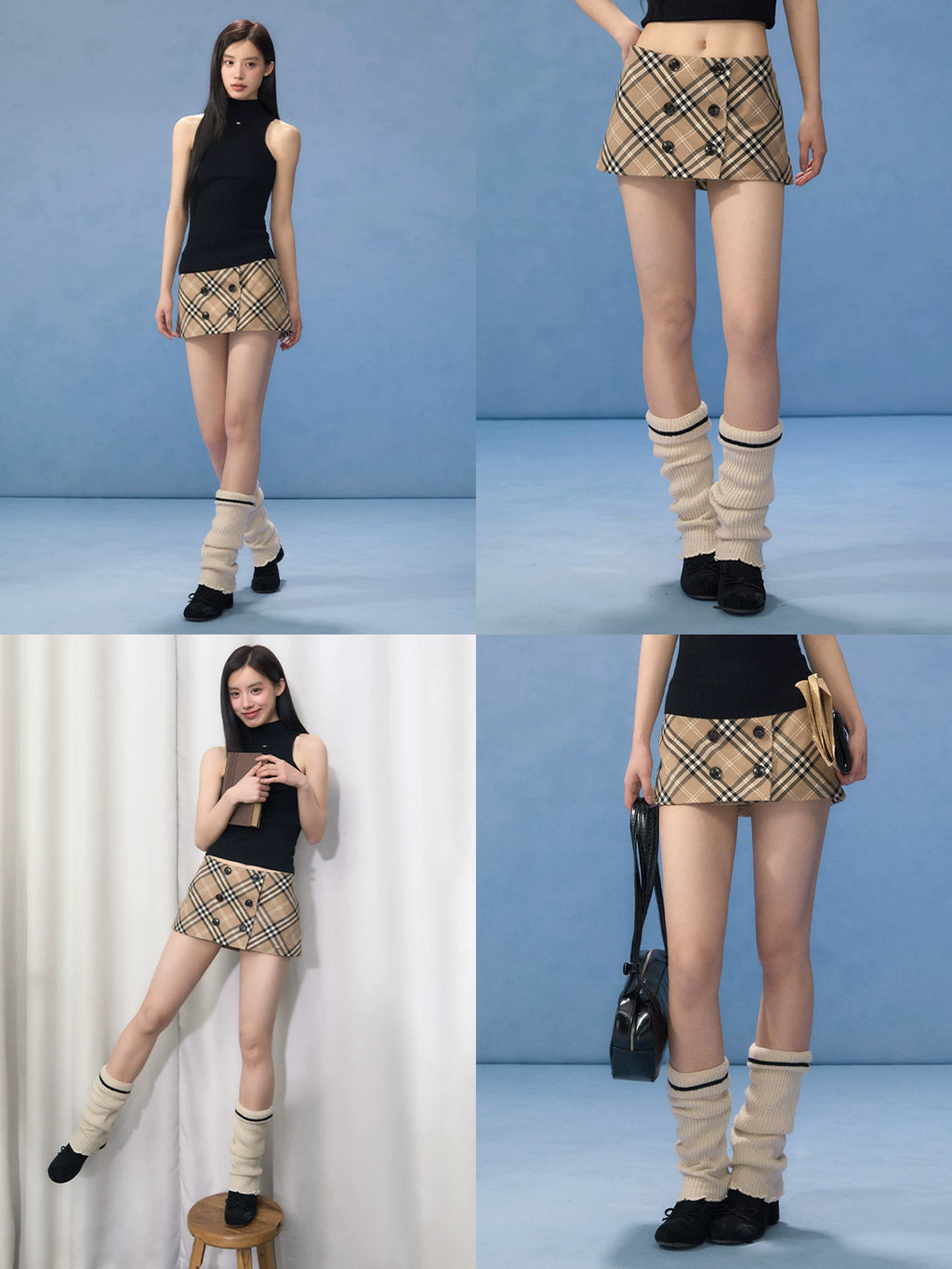 Plaid Double-Breasted Mini Skirt