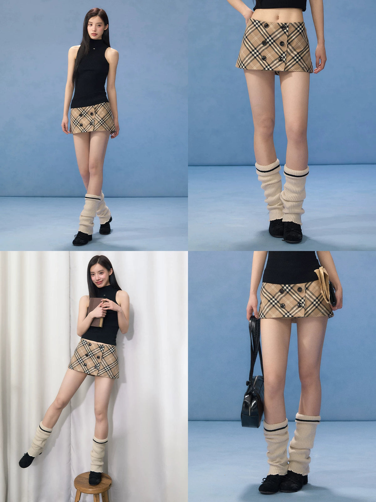 Plaid Double-Breasted Mini Skirt