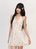 Floral print halter neck mini dress