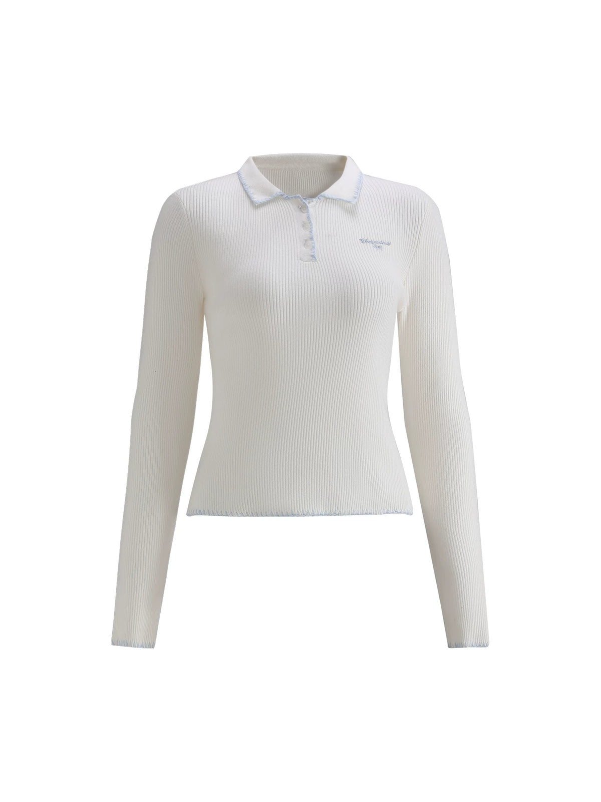 Color-Blocked Long-Sleeve Knit Polo Top