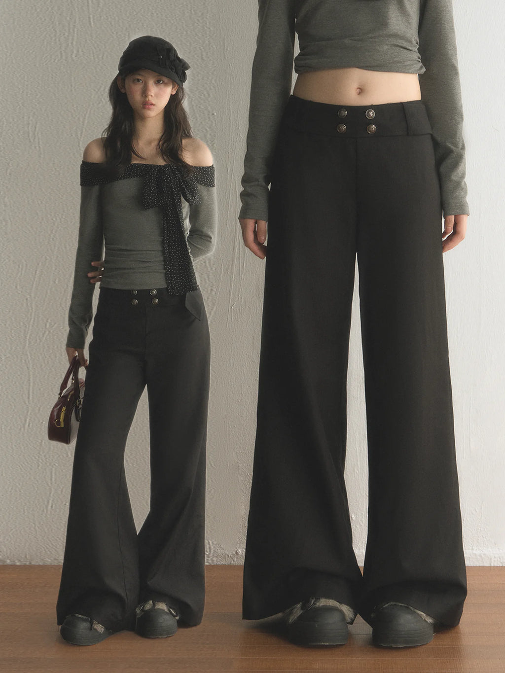 Retro High-Waisted Multi-Button Flared Pants