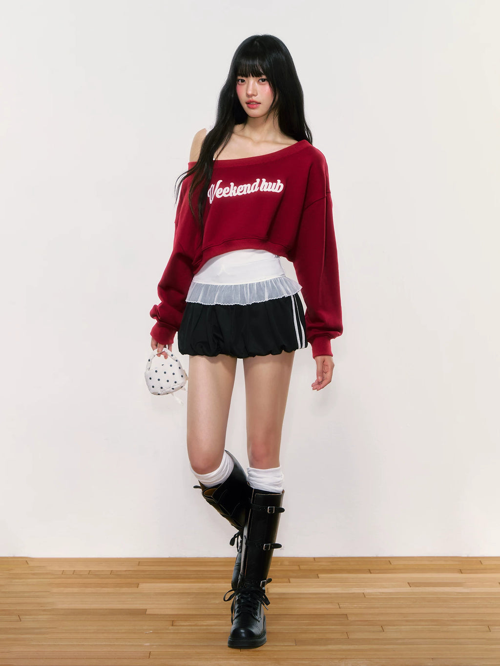 Crop Off-The-Shoulder Sweatshirt Two-Piece Set