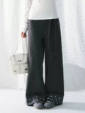 Dark gray star detail wide-leg lace-up pants