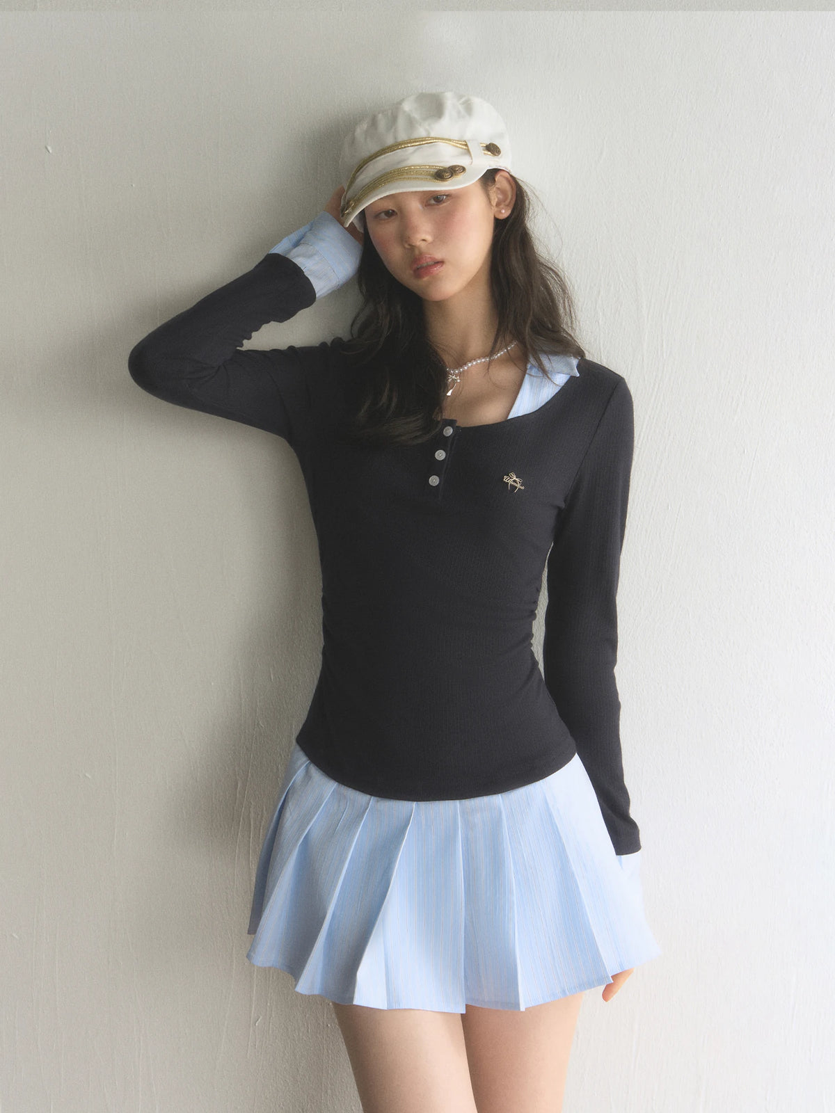 Preppy Patchwork Henley Pleated Mini Dress