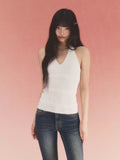 Textured V-neck halter knit camisole top